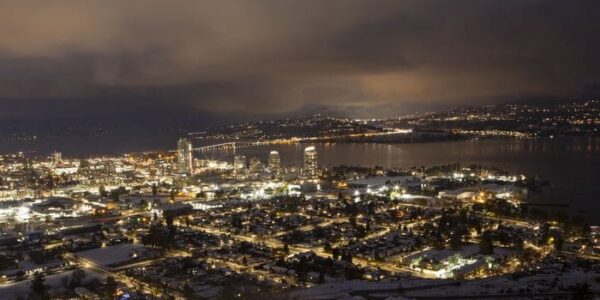 Kelowna city at night in British Columbia