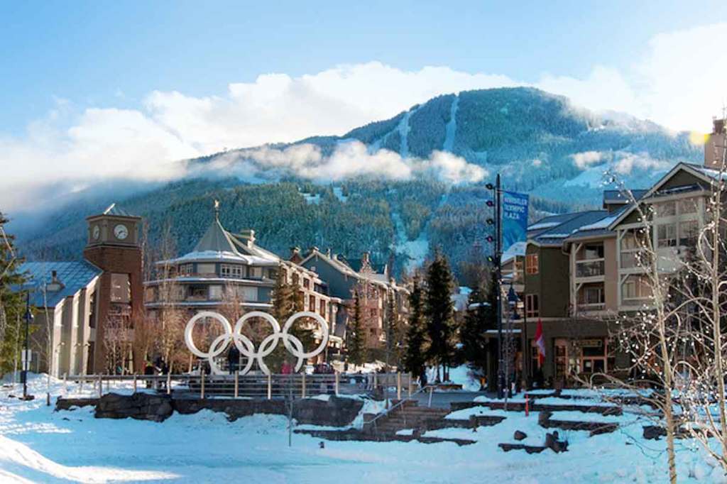 Whistler Village is a pedestraian only center surrounded by incredible mountain scenery