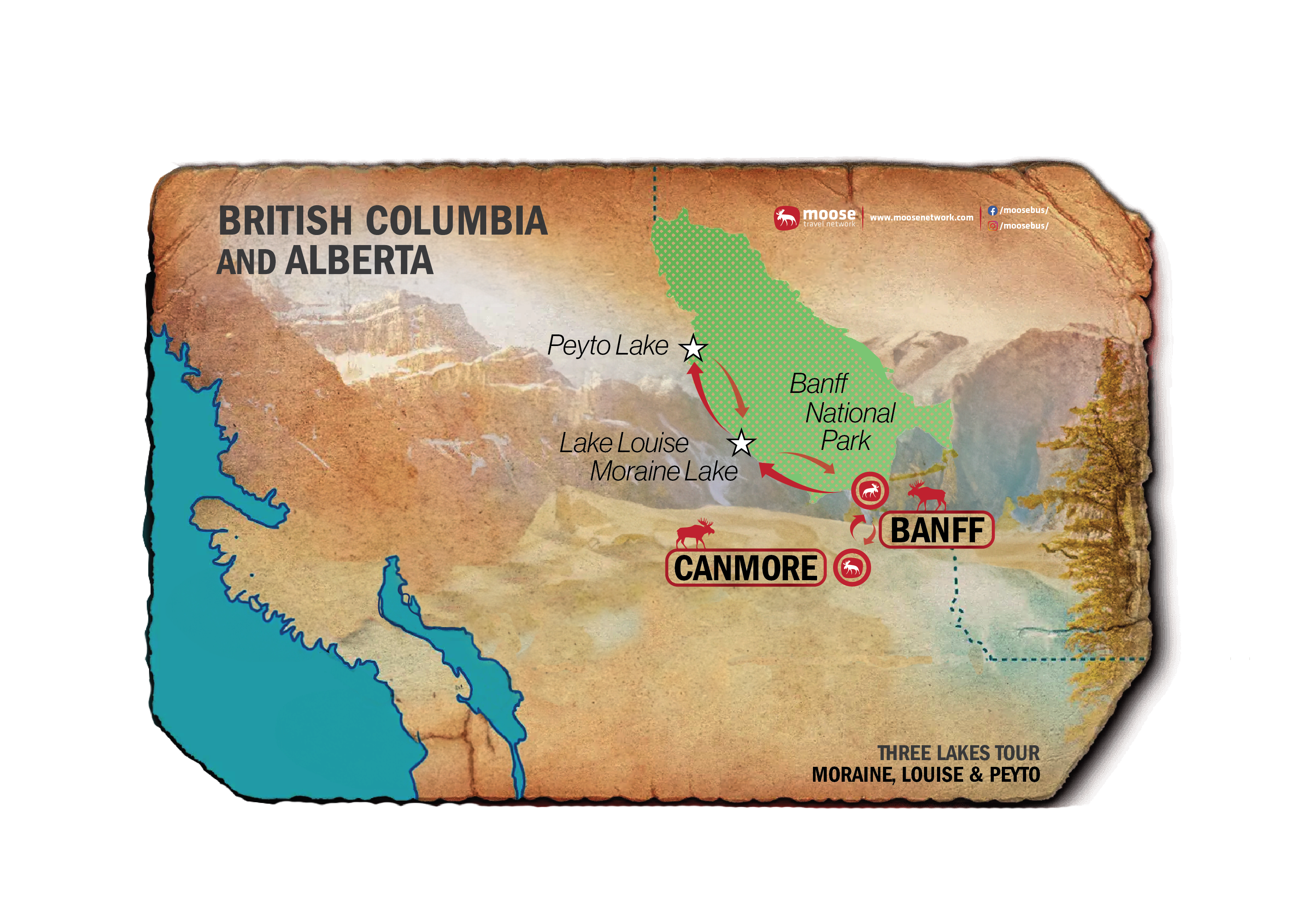 Moose Travel Network Map of Three Lakes Tour