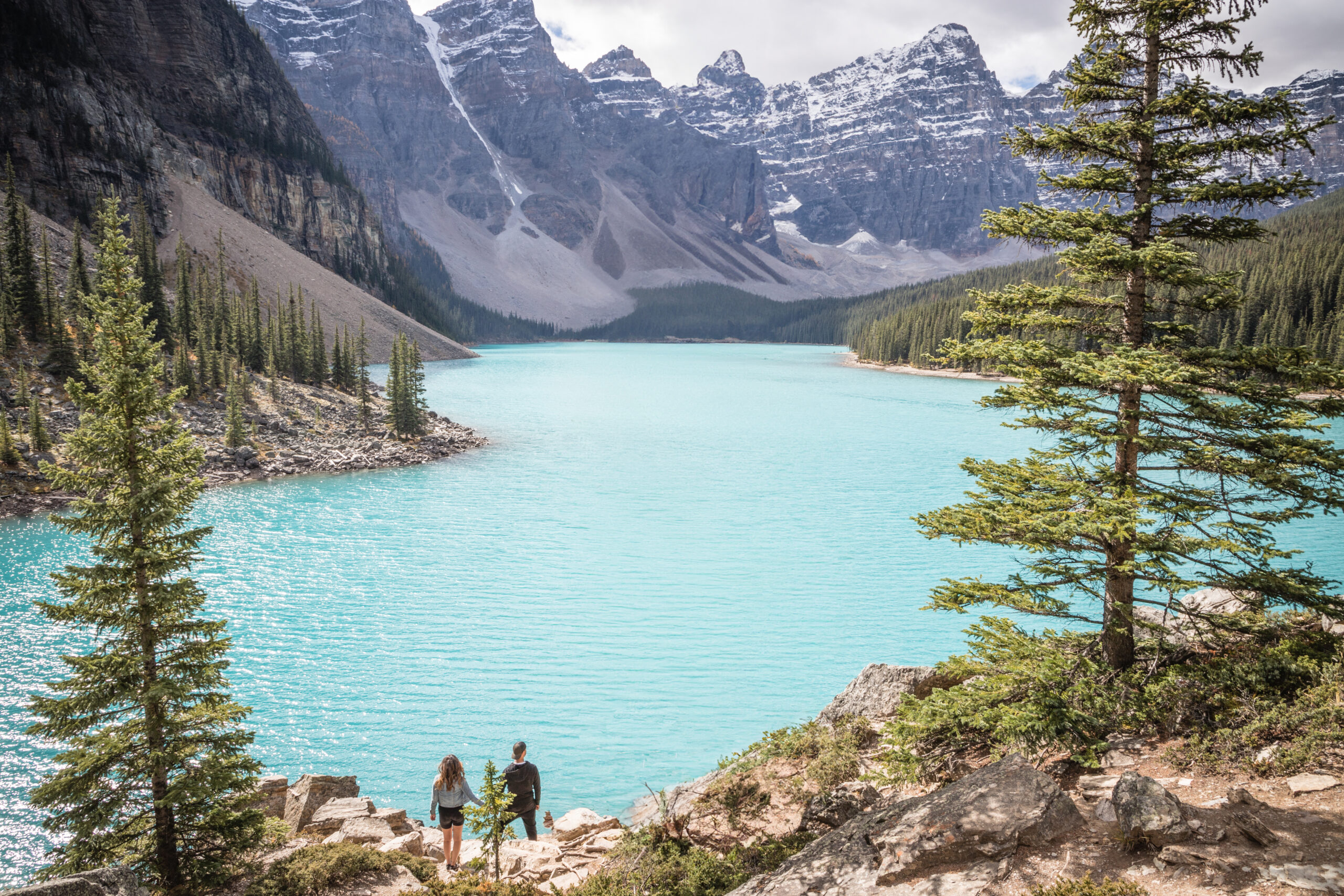 Moraine Lake photograph with a couple